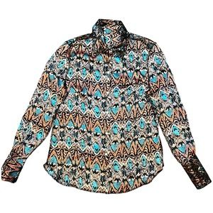 *NEW NWOT* Ears of Buddha Satin Button-up Designer Shirt Blouse, Women’s Size XS